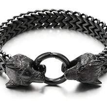 2/4/6PCS Men's Bracelet, Stainless Steel Biker Accessory With Wolf Head Design, Franco Link Curb Chain Chain 25cm, Adjustable Spring Washer Clasp, Retro Style Outdoor Jewelry For Motorcyclists