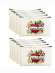 1 PEÇA/5 PEÇAS/10 PEÇAS Organizador de Maquiagem com Tema de Professor de Carta do Arco-Íris, Estilo Y2K Impressão de Letra do Arco-Íris Letra Colorida Design Engraçado Necessaire Portátil para Viagem, Bolsa de Maquiagem, Organizador de Maquiagem, Armazenamento de Maquiagem, Bolsa de Cosméticos, Bolsa de Higiene, Capacidade Grande, para Férias, Praia, Banheiro, Coleção de Quarto