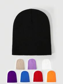 1pc Y2K Style Acrylic Plain Knitted Beanie Hat, Outdoor Cold Weather Casual Warm Cap For Daily Commute Halloween Fall Outfit - Light Board - View 13