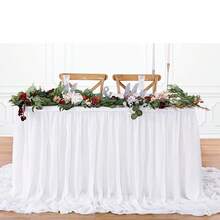 Váy bàn vải mỏng màu trắng thanh lịch 6/9ft - Khăn trải bàn polyester siêu dài cho đám cưới, sinh nhật, tiệc mừng trẻ em | Đa năng, hoàn hảo cho bàn tiệc tình nhân và bánh ngọt, thêm nét sang trọng cho mọi sự kiện, trang trí bàn tiệc cưới - trắng - Xem 9