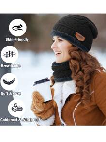 Knitted Balaclava Beanie Hat +Gloves Warm Cycling Ski Mask, Women Windproof Hood, Balaclavas Heavyweight Thermal Fleece Winter Balaclava Ski Mask Warm Knitted Fleece Full Face Cover For Men Women Windproof Outdoor Sports Cycling