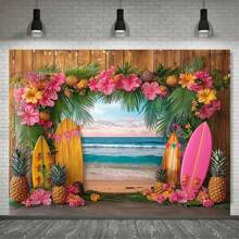 1 pieza de fondo de playa hawaiana de estilo costero, decoración de pared de poliéster con flamenco y tabla de surf, sin necesidad de electricidad, perfecto para decoraciones de fiestas y accesorios de fotografía