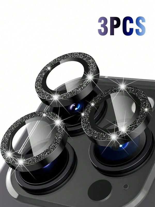 3 Packs Glitter Camera Lens Protector For IPhone 16e/16Pro Max/16Pro - Bling Aluminum Frame, Anti-Scratch Shield, Sparkle Glam Accessory With Easy Install Stickers