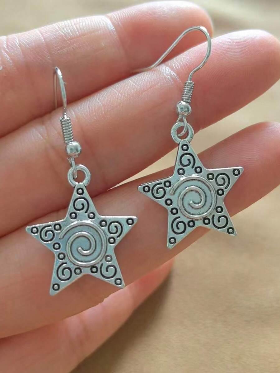 一对复古五角星耳环，圣诞节