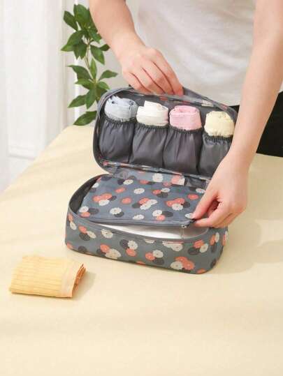 1pc Large Capacity Polyester Travel Underwear Storage Bag With Dividers, Portable Toiletry Storage Bag, Bohemian Style, Underwear And Clothing Storage Bag, Practical Personal Items Organizer, Holiday Gift, Christmas, Must-Have For Women