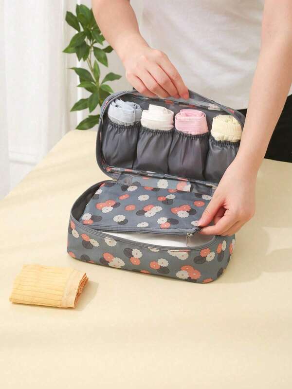 Bolsa de viaje para guardar ropa interior de poliéster de gran capacidad con divisores, neceser portátil, estilo bohemio, organizador práctico para artículos personales, regalo navideño, imprescindible para mujeres.