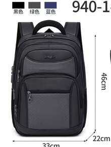 Mochila escolar para jovens estudantes à prova d'água, reforçada, anti-roubo, contém bloqueio com senha. - Preto - Visão 1