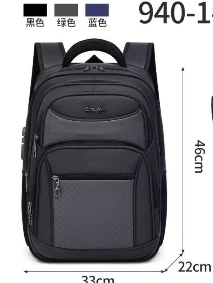 Mochila escolar para jovens estudantes à prova d'água, reforçada, anti-roubo, contém bloqueio com senha. - Preto - Visão 1