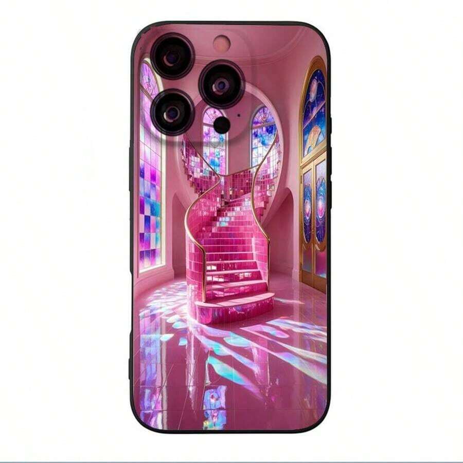Glamorous Pink Staircase With Cosmic Light Reflections For Phone Case -2605 - Black - View 1