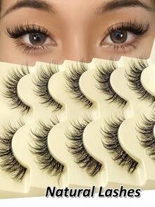 5 Pairs Rikuaild Natural Cat Eye False Eyelashes, Soft & Fluffy, Transparent Lash Band, Suitable For Beginners, Can Be Used For Cosplay And Doll Makeup, Daily Makeup, False Eyelashes - Natural Lashes - View 1