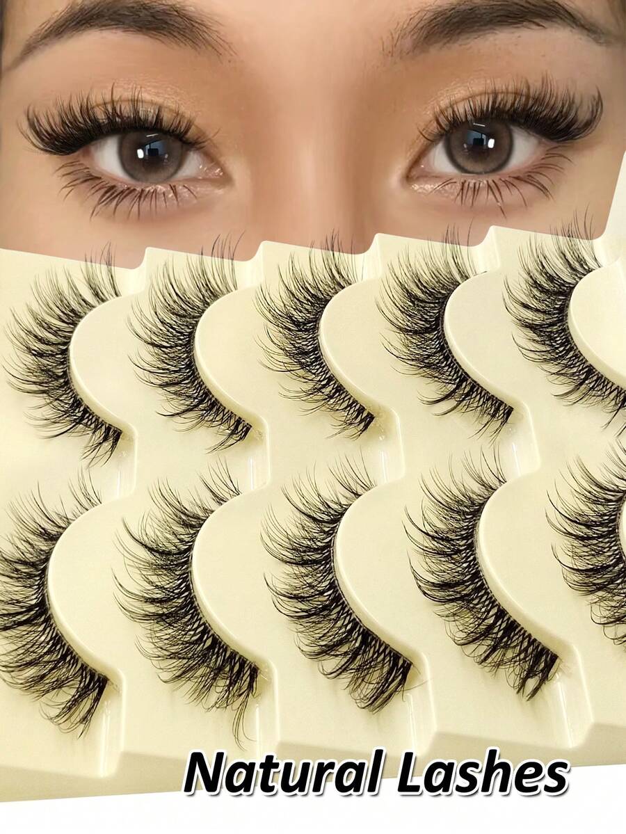 5 Pairs Rikuaild Natural Cat Eye False Eyelashes, Soft & Fluffy, Transparent Lash Band, Suitable For Beginners, Can Be Used For Cosplay And Doll Makeup, Daily Makeup, False Eyelashes - Natural Lashes - View 1