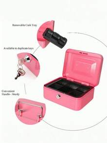 Pink Metal Security Box For Money With Tray And Keys
