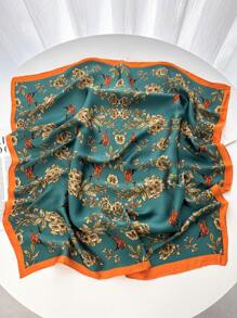 1pc Luxury And Fashionable Floral Print SIlk Satin Square Scarf Headband, Versatile Women's Hair Band Shawl For Tourism, Vacation, Leisure, And Leisure,Head Scarf, Daily Commuting Small Collar