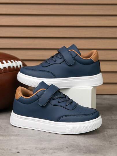 Kids Casual Sports Shoes, Fashionable Skateboard Shoes, Lightweight & Comfortable Hook And Loop Walking Shoes, Boys & Girls Student Sneakers, Versatile Casual Shoes For All Seasons