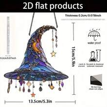 1pc 2D Flat Acrylic Stained Glass Window Style Moon And Star Acrylic Witch Hat Hanging On The Wall - Perfect For Home, Garden, Porch, And Bedroom Party Decoration, Bohemian Grid Style Home Decoration, 2D Flat