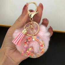 1pc Initial Letter Keychain, Cute Fluffy Ball Keyring, Bag/Backpack Charm, Car Pendant, Women Daily Gift