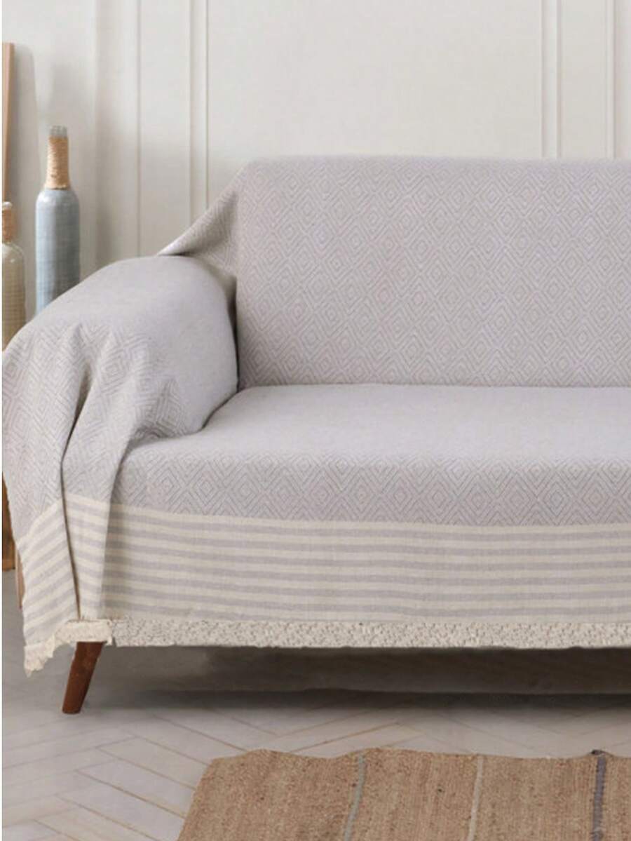 3M 沙发套 - 100% 纯棉，防滑，扶手套，170 x 310 厘米 - 柔软时尚，土耳其制造 - 白色 - 查看 1