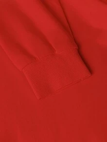 女裝秋季新款100%純棉水洗柔軟透氣截短抽繩連帽衫，基本款個性街頭美式復古休閒學院風圓領長袖舒適百搭捲邊毛圈設計套頭衫，宜人的音樂圖案印花 - 大紅 - 查看 4