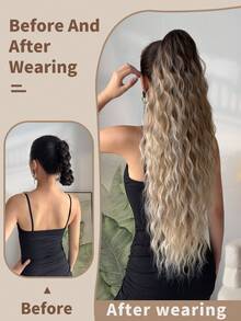 26 Inch Long Water Wave Heat Resistant Synthetic Ponytail, Daily Use Wig Hair Scrunchie For Women - Ombre - View 5