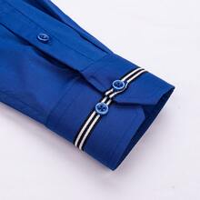 [Tedelon]56% Polyester 40% Cotton 4% Spandex ,Slim Fit Dress Shirt -Formal/Casual Shirt With Contrast Collar & Cuff Details, Breathable Cotton Blend For Business - 寶藍色 - 查看 4