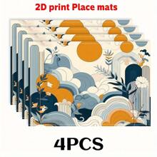 4/6pcs Count Our Stylish Placemats Feature A Tranquil Bird And Landscape Design That Elevates Your Dining Experience In Soothing Blue And Orange Hues Perfect For Enhancing Any Table Setting 12 6x16 54 Inches - 4件 - 查看 8