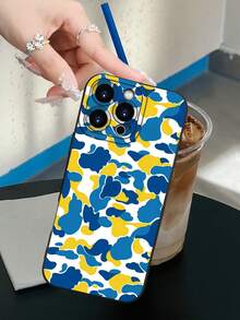 Fashionable Popular Personalized Blue - Yellow Camouflage Pattern Design Theme Luxury Shockproof Aesthetic Cute Phone Caselens Protrusion Protection  Compatible With For IPhone 16/16Plus/16Pro/16ProMax 1514 13 12 11 Series And Compatible With For Galaxy S/A SeriesGift For Easter Day Christmas Halloween Decoration/Gift For Birthday Girlfriend Boyfriend Friend Or Yourself - màu đen - Xem 5