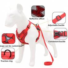 Bộ dây đeo và dây dẫn phản quang cho thú cưng, phù hợp cho chó và mèo, dây đeo ngực điều chỉnh được chống thoát hiểm cho chó nhỏ với lưới mềm mại. - Đỏ - Xem 8
