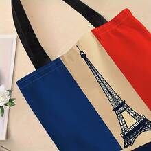 1pc Large Capacity Eiffel Tower Canvas Bag With Dual Sided Paris Design Versatile Tote For Shopping, Travel, Daily Use, Features Adjustable Straps In Two Colors, Stylish, Durable, Foldable Perfect Gift For Family Friends - 彩色 - 查看 8