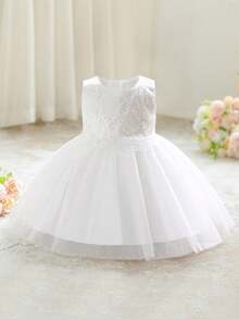 Robe mini en dentelle à manches courtes pour bébé fille de 0 à 2 ans, robe de baptême blanche convenant aux jeux de rôle et aux fêtes - Blanc - Voir 6