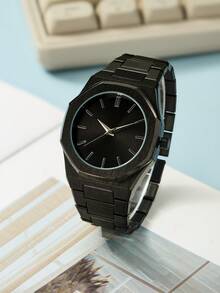 1pc Men's Silver Alloy Band Minimalist Casual Elegant Quartz Watch, Suitable For Daily Wear - Black - View 1