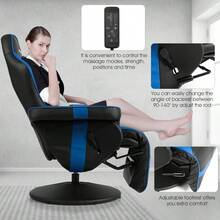 Massage Gaming Recliner Reclining Racing Chair Swivel - Blue - View 4