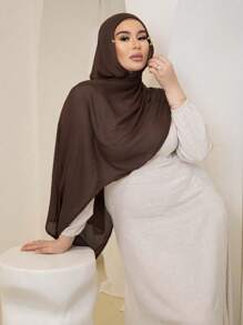 1pc Solid Color Soft Abaya Accessory, Breathable Lightweight Modal Headscarf With Accessory, Suitable For Pairing With Dresses - Solid Color - View 17