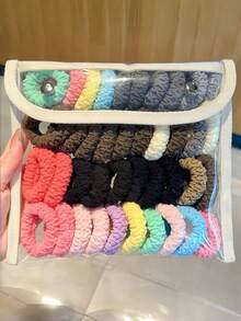 30pcs/Set Colorful Pleated Hair Bands Suitable For Girls' Ponytails, Playful And Elegant Braids, Versatile For Daily Wear(No Box) - Multicolor - View 5