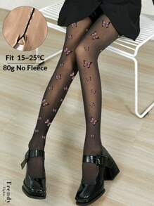 1pc 80g Skin-Tight Pantyhose For Women, High Stretch Tights With Heart, Polka Dot, Leopard, Pink Butterfly, Star, Bow, Black Lip Patterns, Fashionable & Sexy Stockings Suitable For Halloween, Suitable Temperature 15~25°C, Autumn/Winter, E-Girl, Cozy - Black - View 55