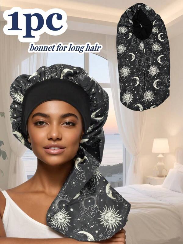 1 pièce Bonnet en soie de style bohème pour femmes aux cheveux longs, bonnet satiné pour dormir, bords larges élastiques, bonnets de mouton imperméables et respirants.