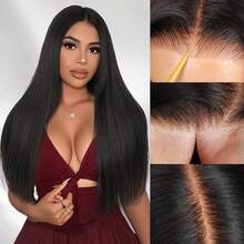 40 Inch Straight 6x4 HD Transparent Lace Closure Wigs Human Hair 4x6 Lace Straight Put On And Go Glueless Wigs Pre Plucked Pre Cut Lace Wig For Women 200% Closure Wig Nautural Black - Natural Black - 查看 6