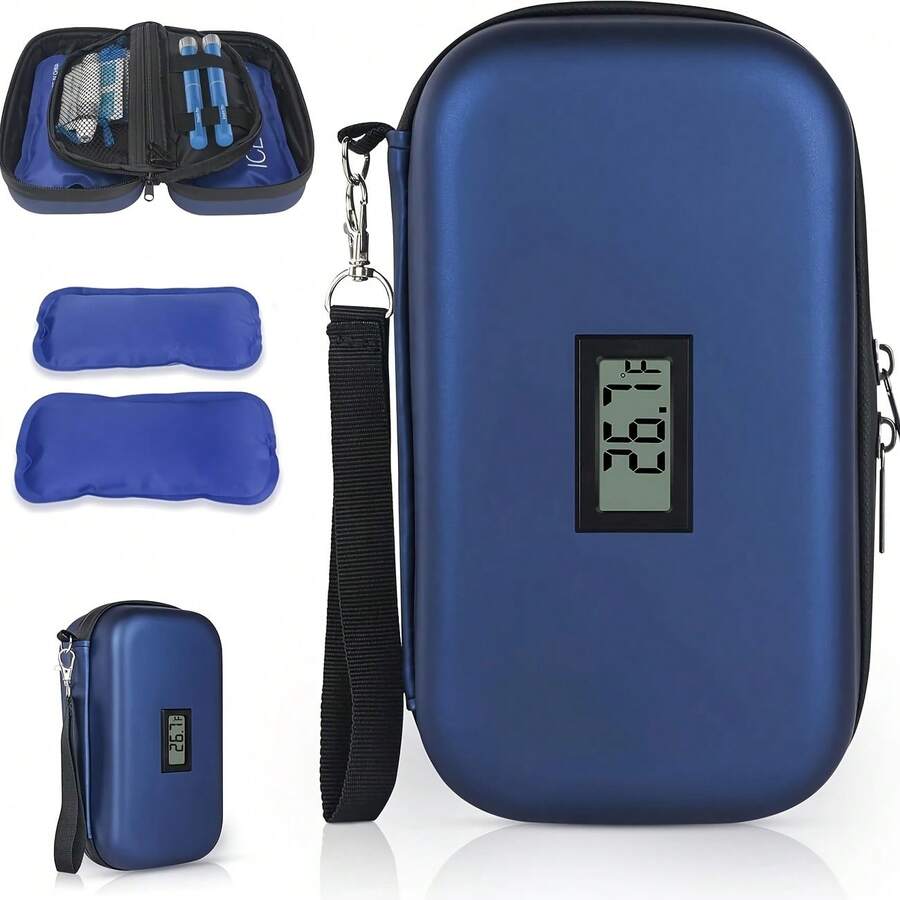 Insulin Refrigerated Travel Box, Medicine Storage Bag With 2 Ice Packs, TTSA Certified, Travel Refrigerated Medicine Diabetes Bag With Temperature Display, Suitable For Medicine Storage During Travel And Outings - 藍色 - 查看 1