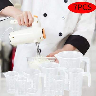 7PCS measuring cup plastic set with handle, multifunctional kitchen tool, essential cooking tool for home chefs, used for precise baking and cooking measurement