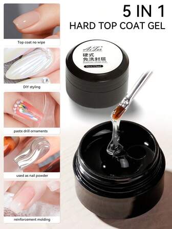 AiFer 1瓶5合1硬胶封层，15毫升，增强凝胶指甲，免擦拭封层，高附着力水性指甲凝胶，DIY设计