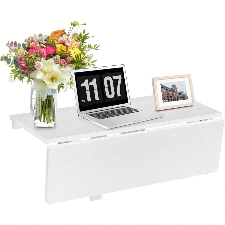 Wall Mounted Folding Table 31.5 X 23.5 DropLeaf Floating Writing Desk For Small Spaces SpaceSaving Fold Down Laptop Workstation For Kitchen Bedroom Laundry Room Study Room WhiteB09JKDC313[Am]11R12