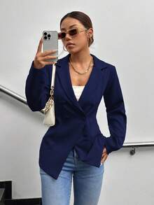A&DD MODA, REF: 173 Women's Blazer Elegant Fitted Modern Social Formal Casual Sophisticated Tailoring Premium Fabric Versatile Comfortable Work Style Party Everyday Classic Perfect Cut Refined Look Contemporary Look Blogger Charming Quality Superior Finish ✨ - 藏蓝色 - 查看 4