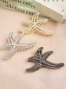 1 件夏季波西米亚风格海星发夹，镶嵌人造珍珠，大号 11 厘米发夹，优雅奢华时尚小众设计女士发饰，百搭海滩配饰美容发夹秋季配饰 - 彩色 - 查看 9