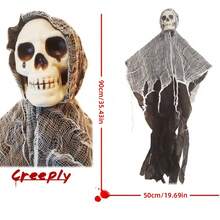 1pc Spooky Halloween Skull Head With Gauze - No-Power Hanging Decoration For Parties & Events