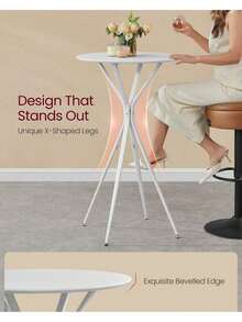 Bar Table, Round Cocktail Table, High Pub Table, 60 X 60 X 105 Cm, Metal Frame, Kitchen, Home Bar, Living Room, Modern Style, Cloud White And Matte White - White - View 3