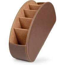 Londo Remote Control Holder With 5 Pockets  Store DVD, BluRay, TV, Roku Or Apple TV Remotes  PU Leather With Suede Lining  Slim, Compact Living Or Bedroom Storage - 淺色+棕色 - 查看 4