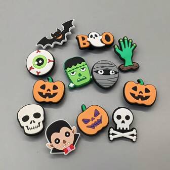 12-Piece Halloween Series Shoes Flower Hole Shoes Ornament Halloween Gift Dress Accessories