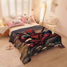 1pc Deadpool & Wolverine Cartoon Pattern Super Soft Flannel Multi-Season Lightweight Nap Blanket Soft And Warm As An Extra Warm Layer Under Your Sheets Or Quilt Comfortable And Breathable Machine Washable - As Shown - View 7