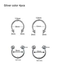4/8/16 件不锈钢鼻中隔环，带替换螺纹球，马蹄形环，耳屏耳环，眉唇环，身体穿孔饰品 - 銀色 - 查看 12
