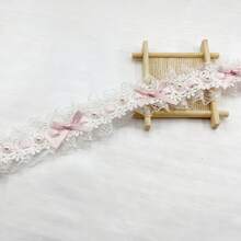1 Stück französischer Stil Satin Schleife mit doppelter Lage und bestickter Spitzenborte, charmante Schleife, Material für Hochzeitskleider zum selbermachen, Stoff-Spitzenband für Kleidung, Haarzubehör, Heimdekoration, in verschiedenen Farben erhältlich