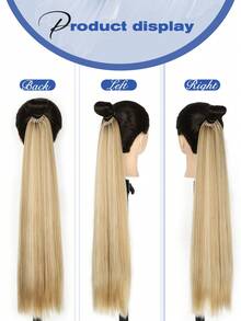 Peluca con coleta de 26"/34", peluca con coleta elástica multifuncional en negro y marrón, resistente al calor, cabello liso largo sintético suave y natural para mujer, adecuado para Navidad, Año Nuevo, Carnaval, festivales de música y otras ocasiones - Multicolor - Ver 7